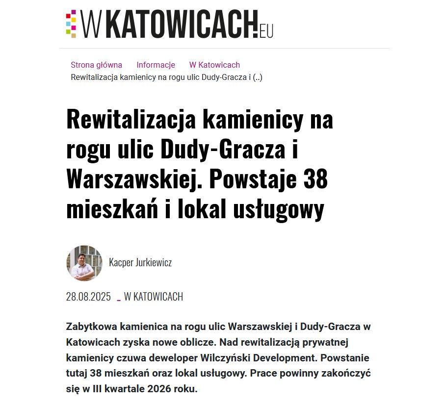 Artykuł o Inwestycji Dudy-Gracza 2 w portalu wKatowicach.eu